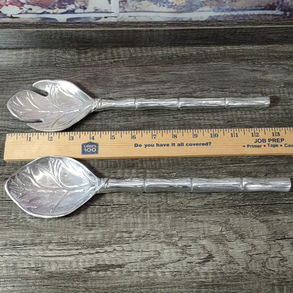 Mexican Pewterware Leaf Serving Spoons